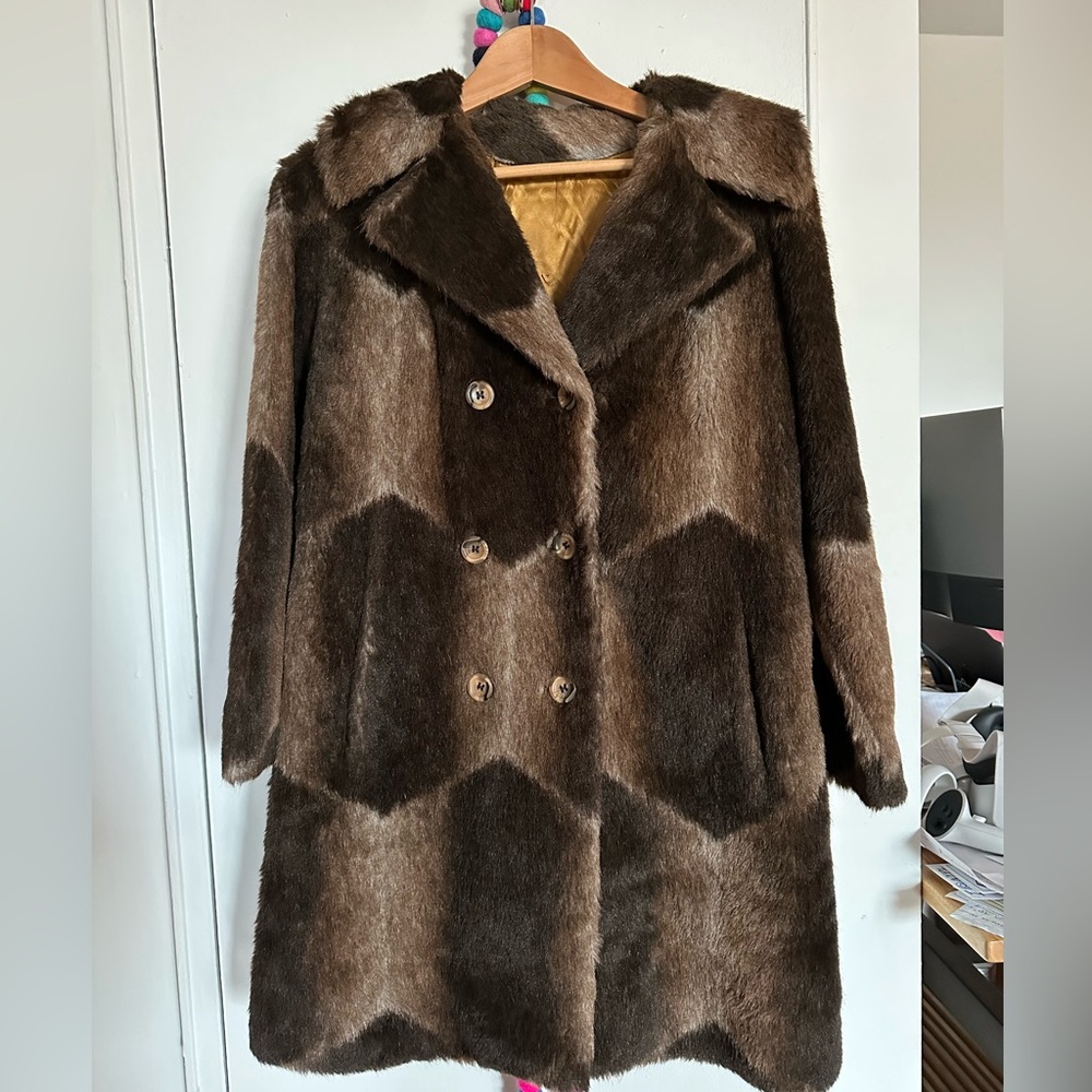 Vintage “Muskat” fake fur pea coat (c.60s-70s)